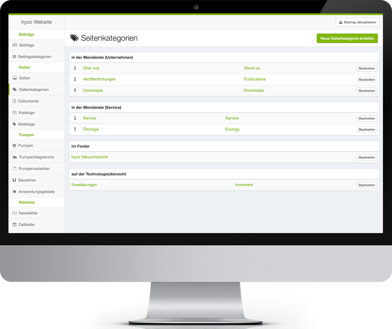 Backend - Page categories